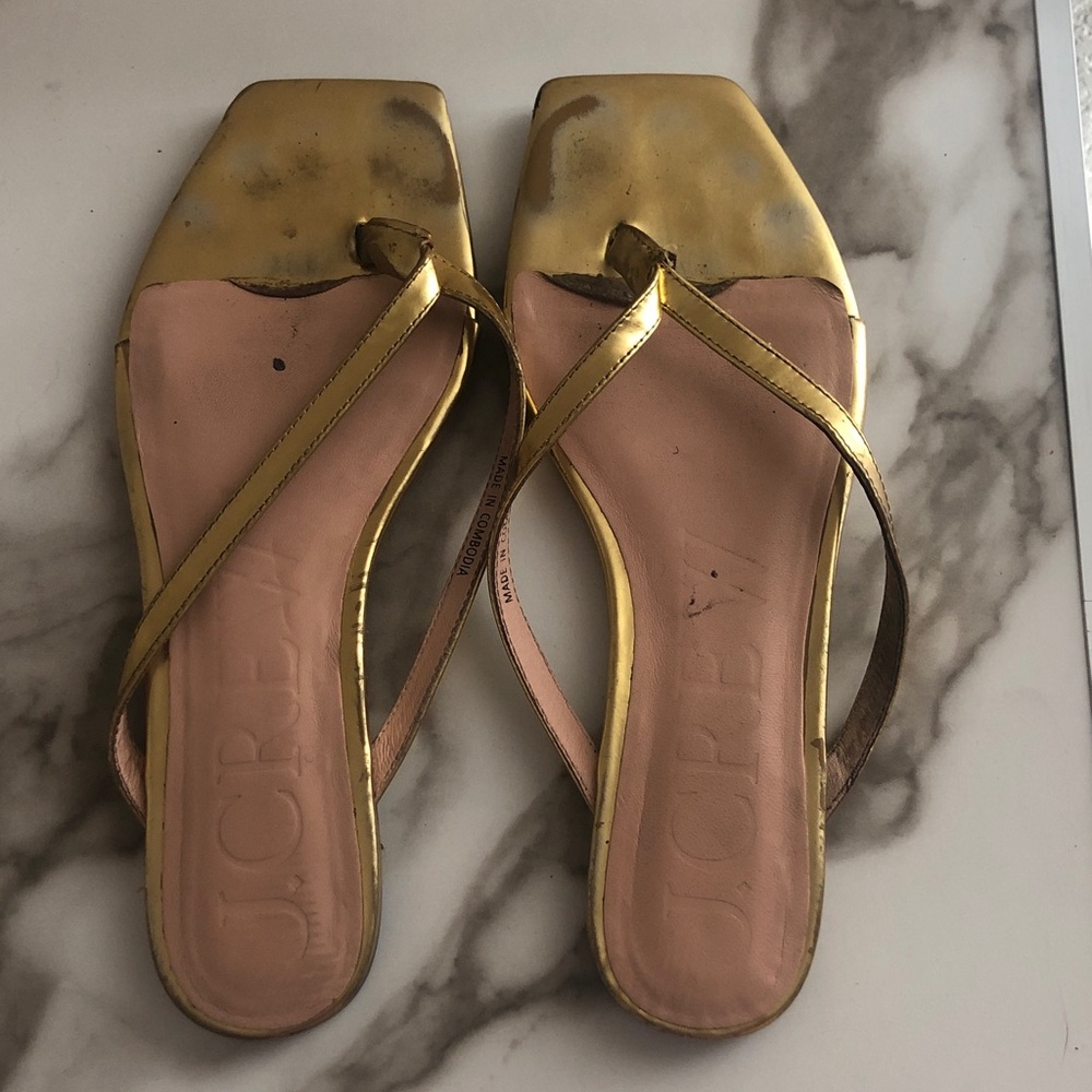 Gold square toe jcrew flip flops size 9